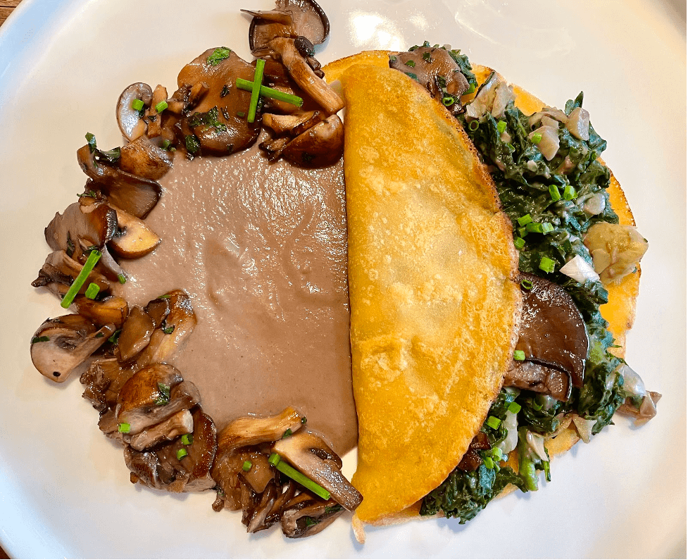 Dr. Igor’s Gluten-Free Savory Kale, Hemp Heart & Mushroom Crêpes