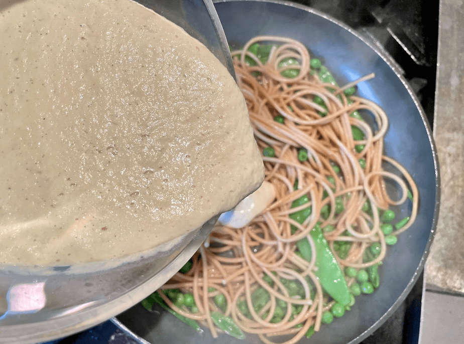 Dr. Igor’s Hemp & Cashew Spaghetti Alfredo with Peas